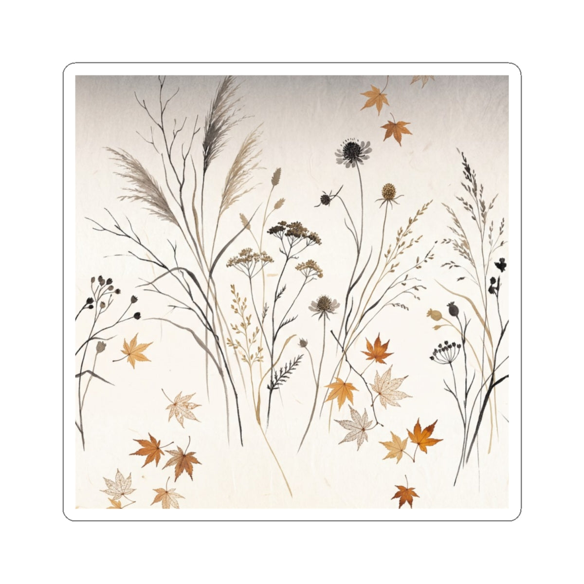 Autumn Dried Flowers Japanese Pattern Sticker | Elegant Decor Art Print