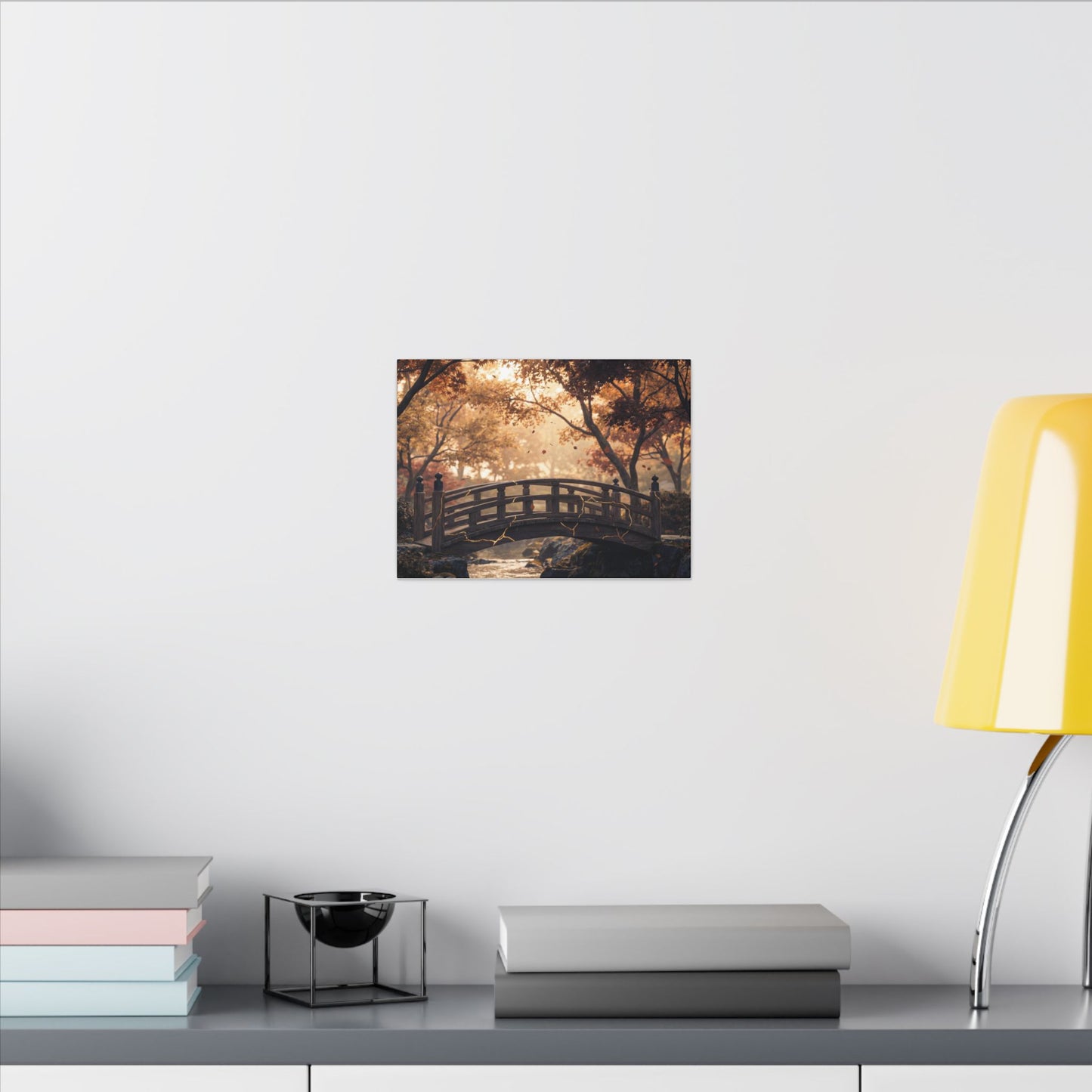 Autumn Wooden Bridge Gold Vein Canvas Art | Resilient Decor