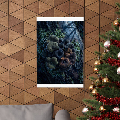 Moonlight Wild Mushrooms Wall Art Print - Dark Japandi Shibui