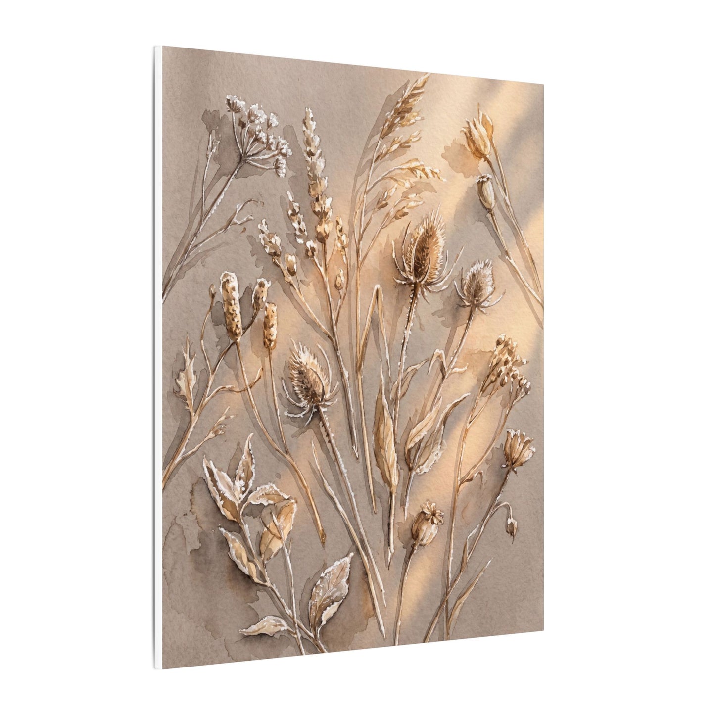 Japandi Dried Flowers in Golden Hour | Watercolor Canvas Art