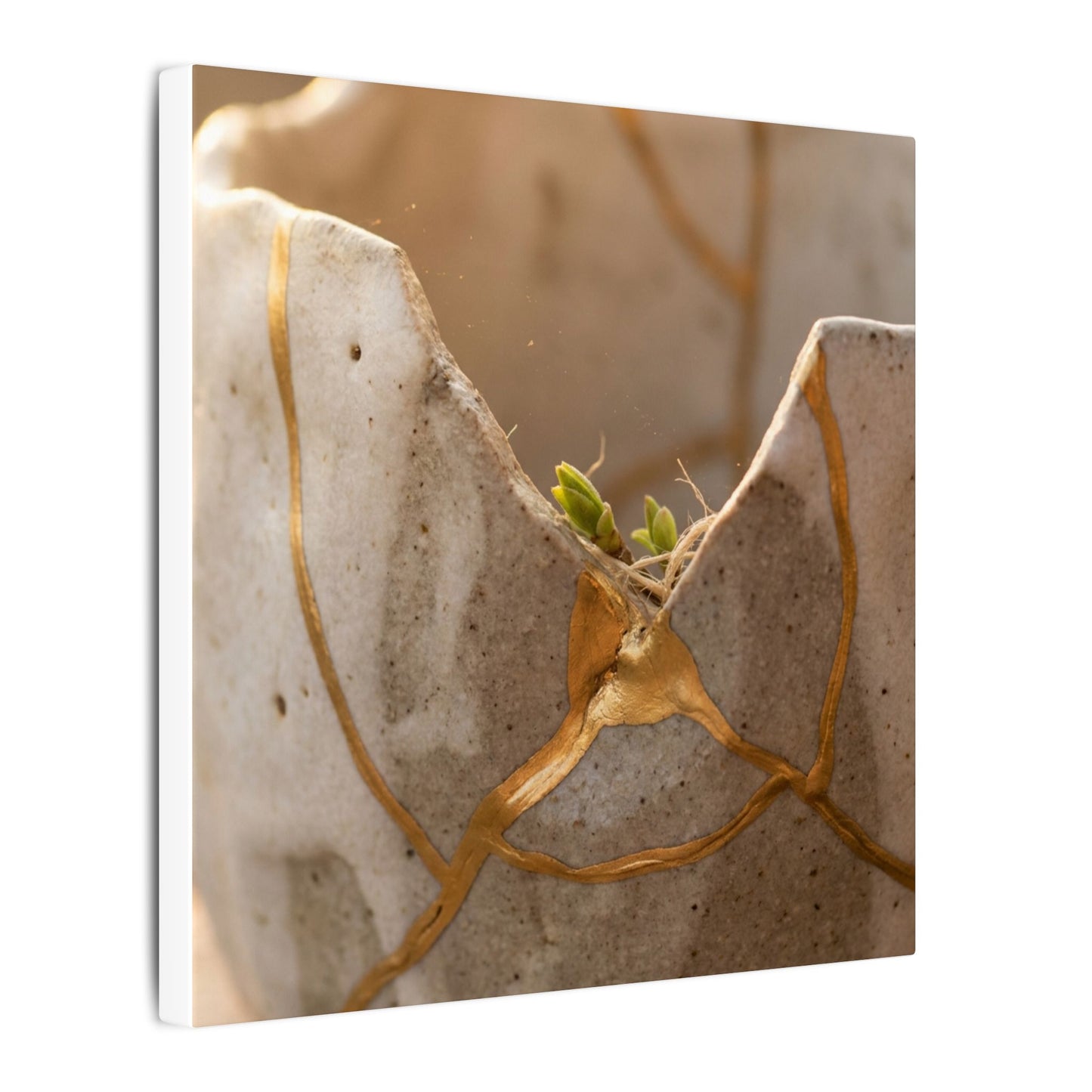 Golden Hour Broken Pottery Canvas Art - Japandi Kanso