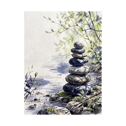 Zen River Stones in Dappled | Sumi E Wall Art Print
