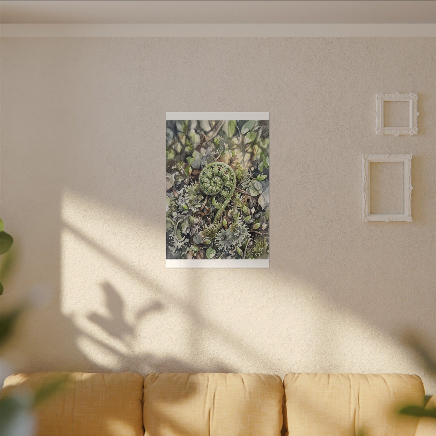Fern Unfurling Spring Canvas Art | Japandi Neutral Design