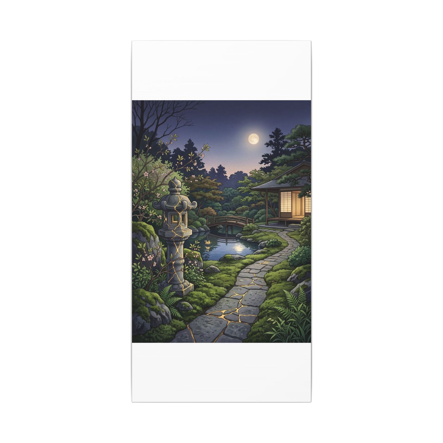 Spring Moonlit Garden Gold Vein Canvas Art | Resilient Decor