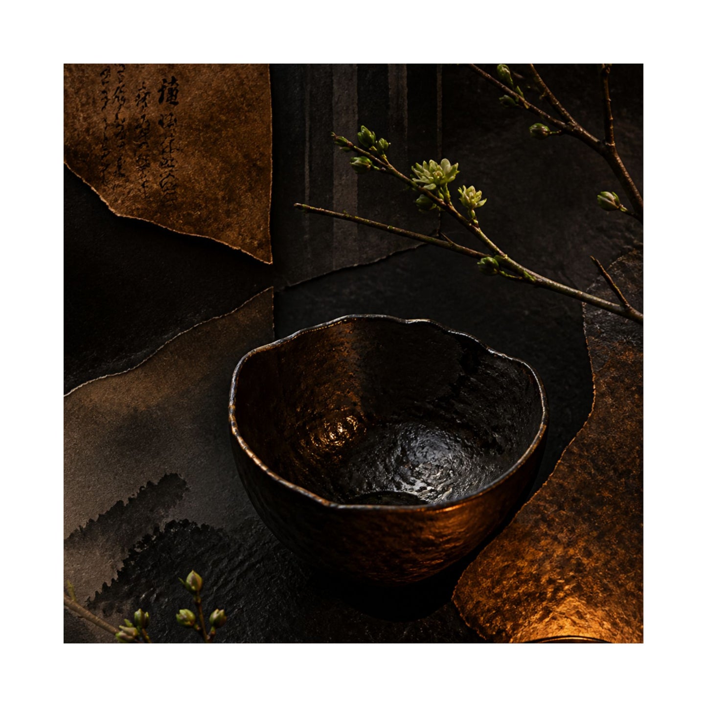 Moody Ceramic Bowl Wall Art Print - Shadow Zen Dark Japandi