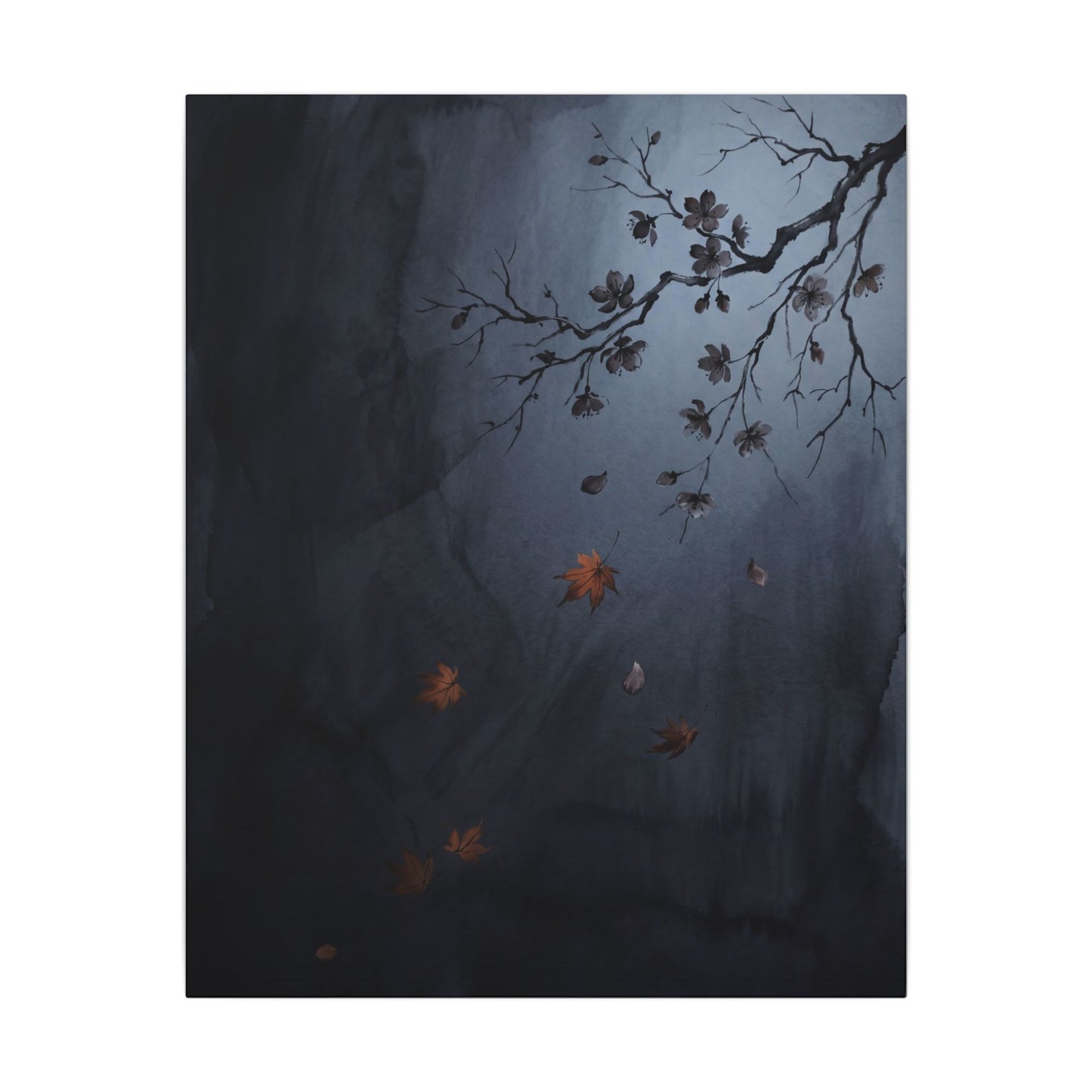 Autumn Cherry Blossom Charcoal Ink Canvas Art | Atmospheric Decor