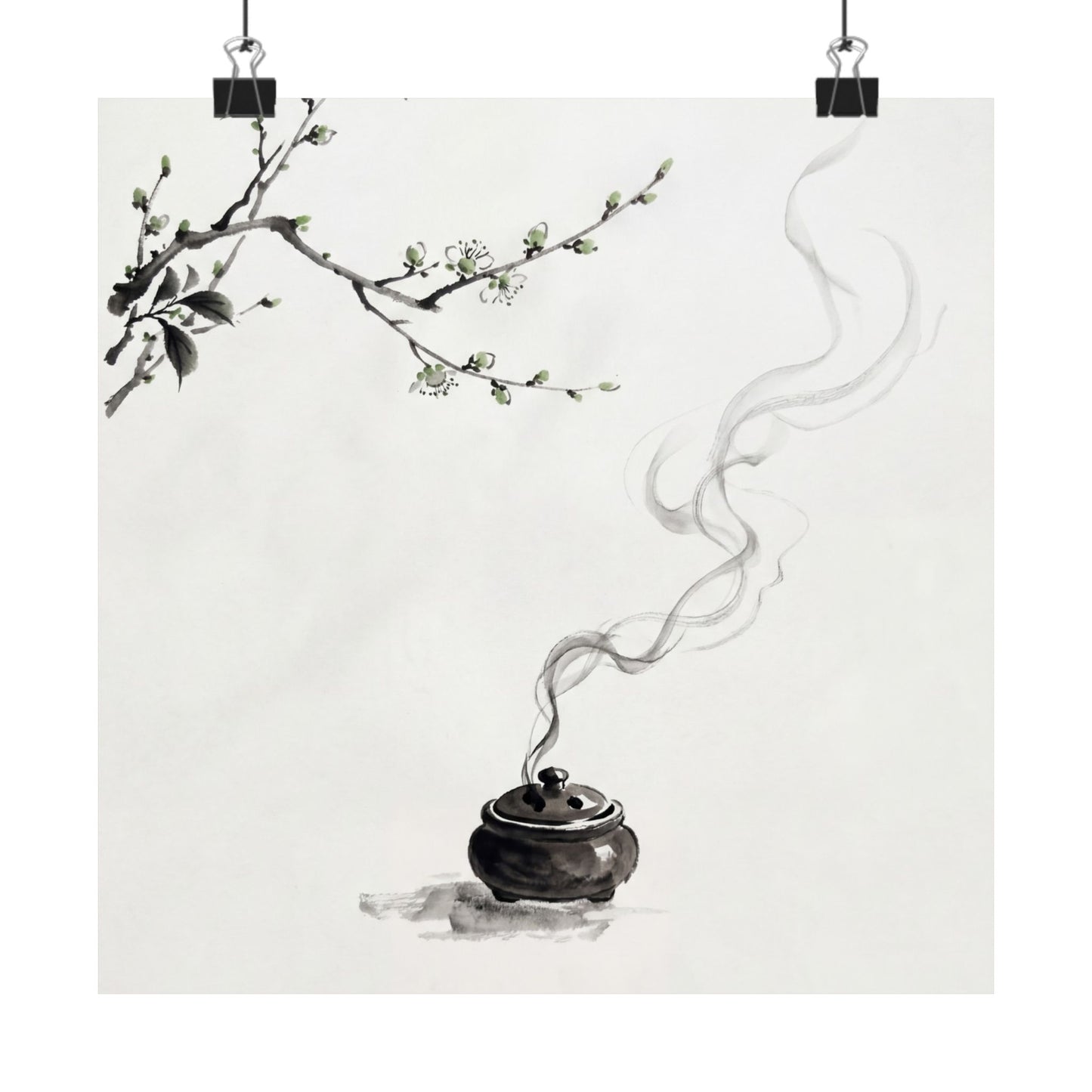 Ma Incense Smoke Wall Art Print - Zen Sumi E