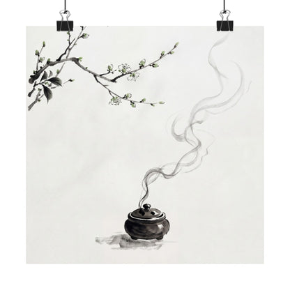 Ma Incense Smoke Wall Art Print - Zen Sumi E
