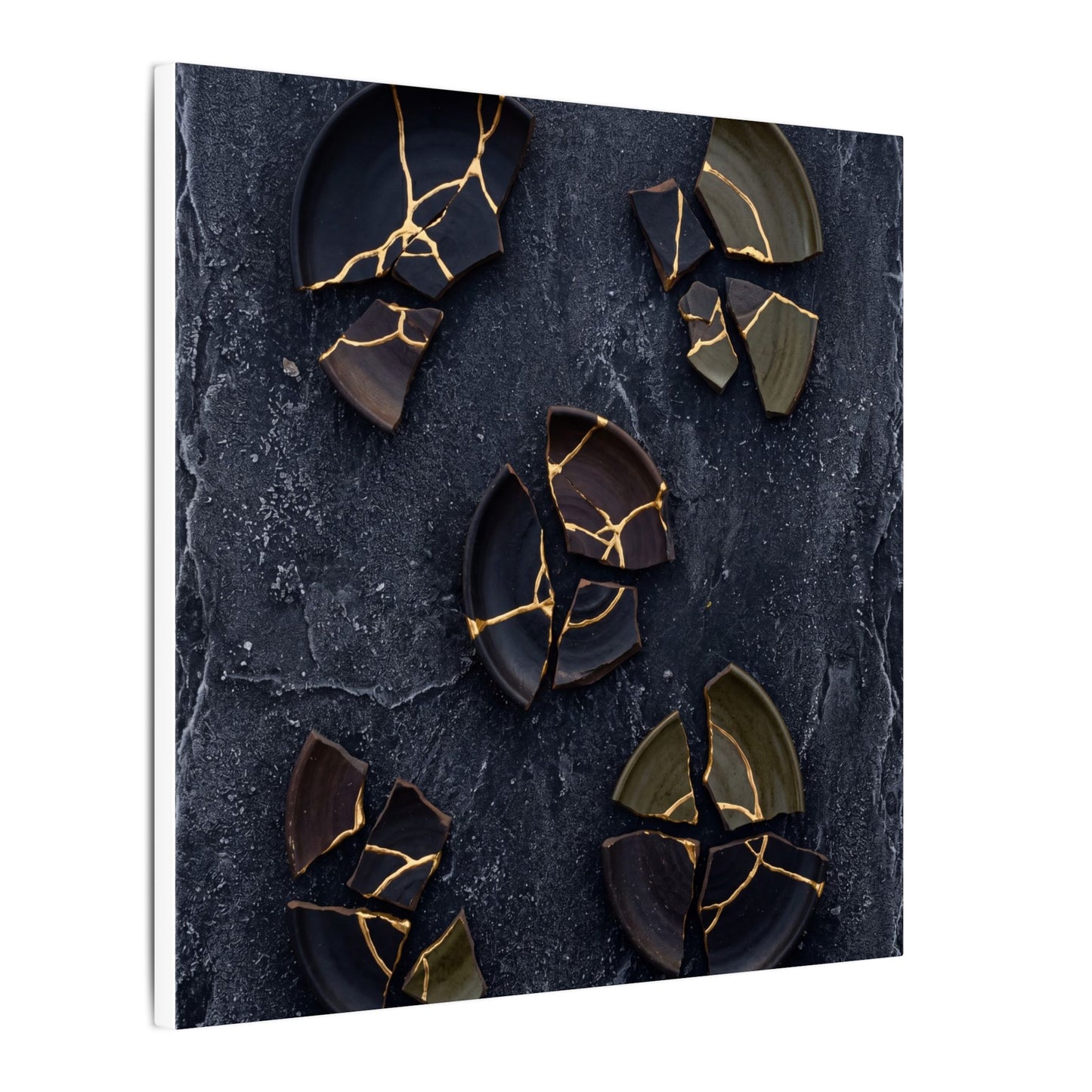 Broken Pottery Canvas Art | Winter Dark Japandi Shadow Zen Art