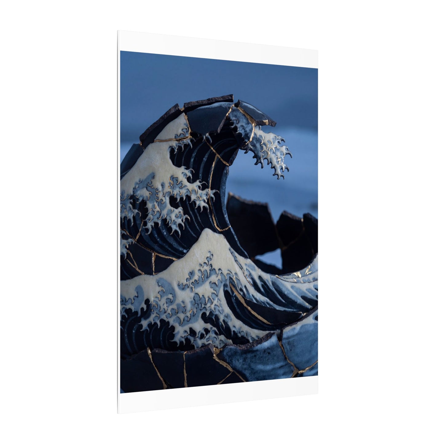 Ocean Wave Canvas Art | Winter Kintsugi Gold Repair Art