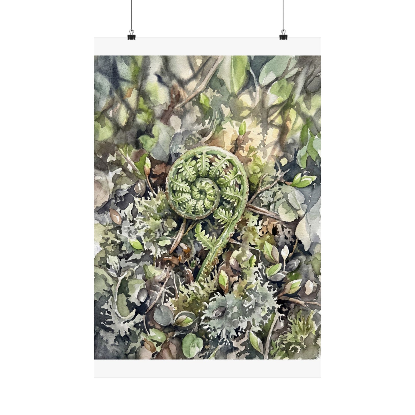 Dappled Fern Unfurling Wall Art Print - Japandi Shibui