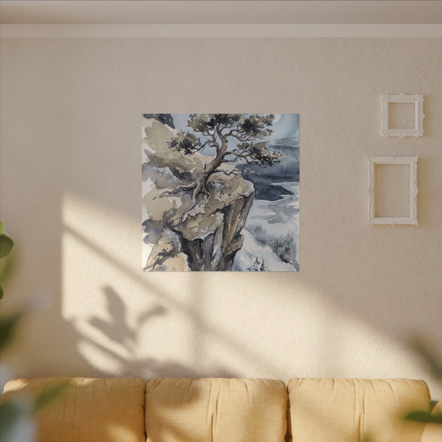 Pine Tree Canvas Art | Winter Japandi Watercolor Art