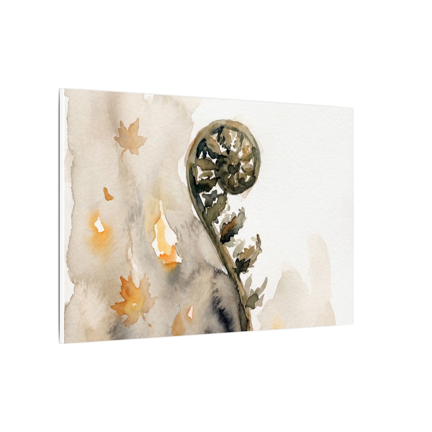 Fern Unfurling Watercolor Canvas Art | Earthy Japandi Art