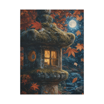 Autumn Stone Lantern Forest Whimsy Canvas Art | Earthy Decor