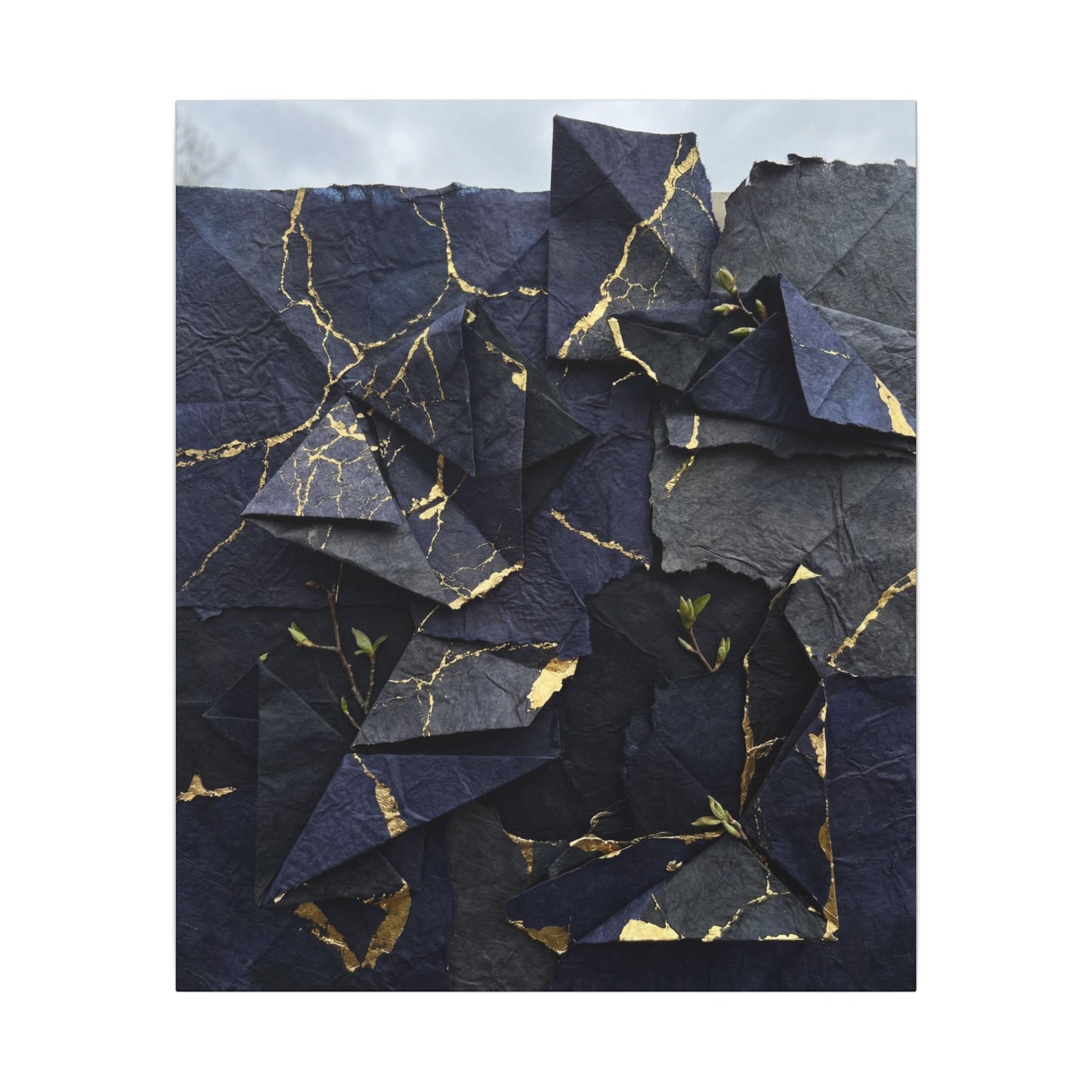 Beautiful Paper Fold Canvas Art - Crackle Gold Kintsugi