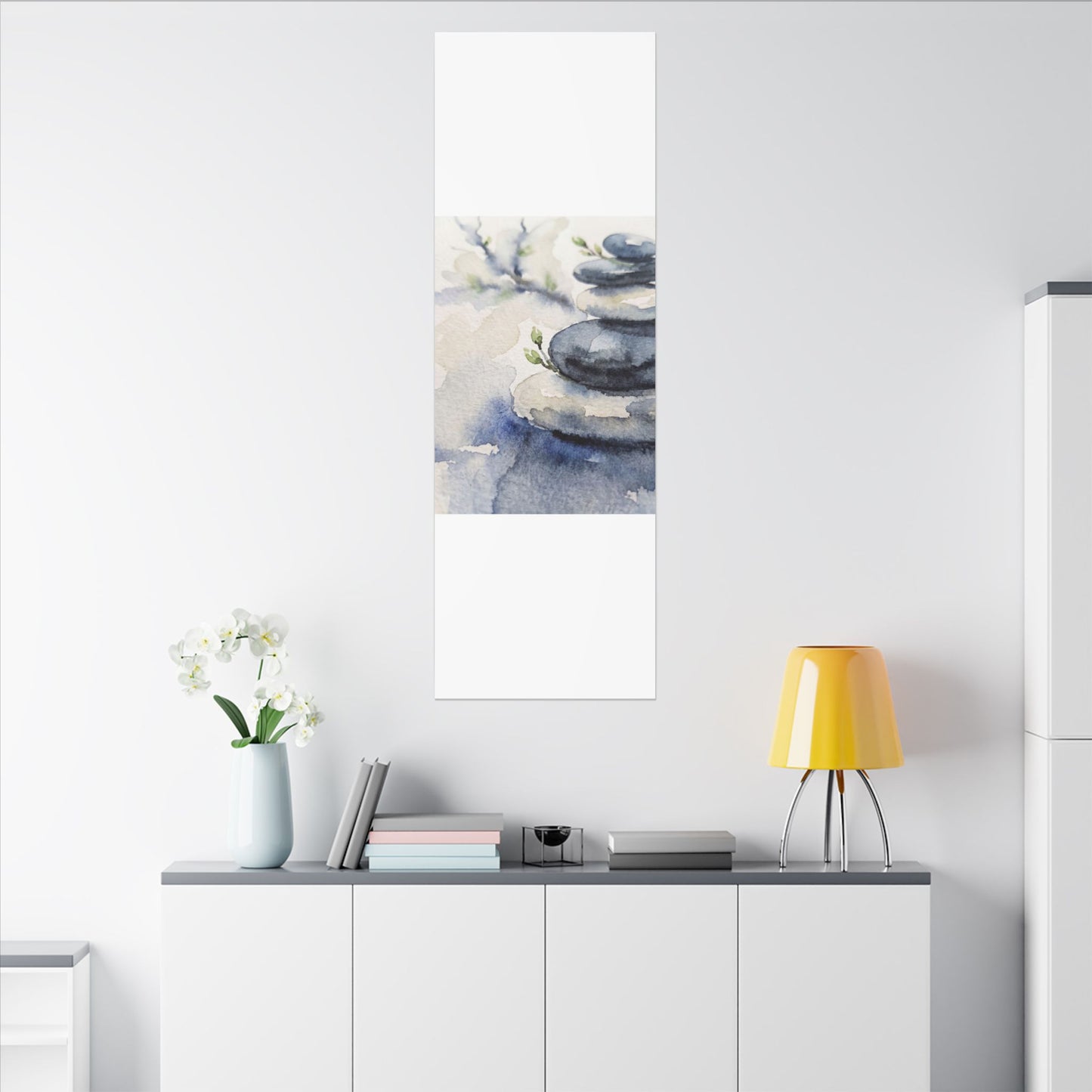 River Stones Watercolor Canvas Art | Cozy Japandi Art
