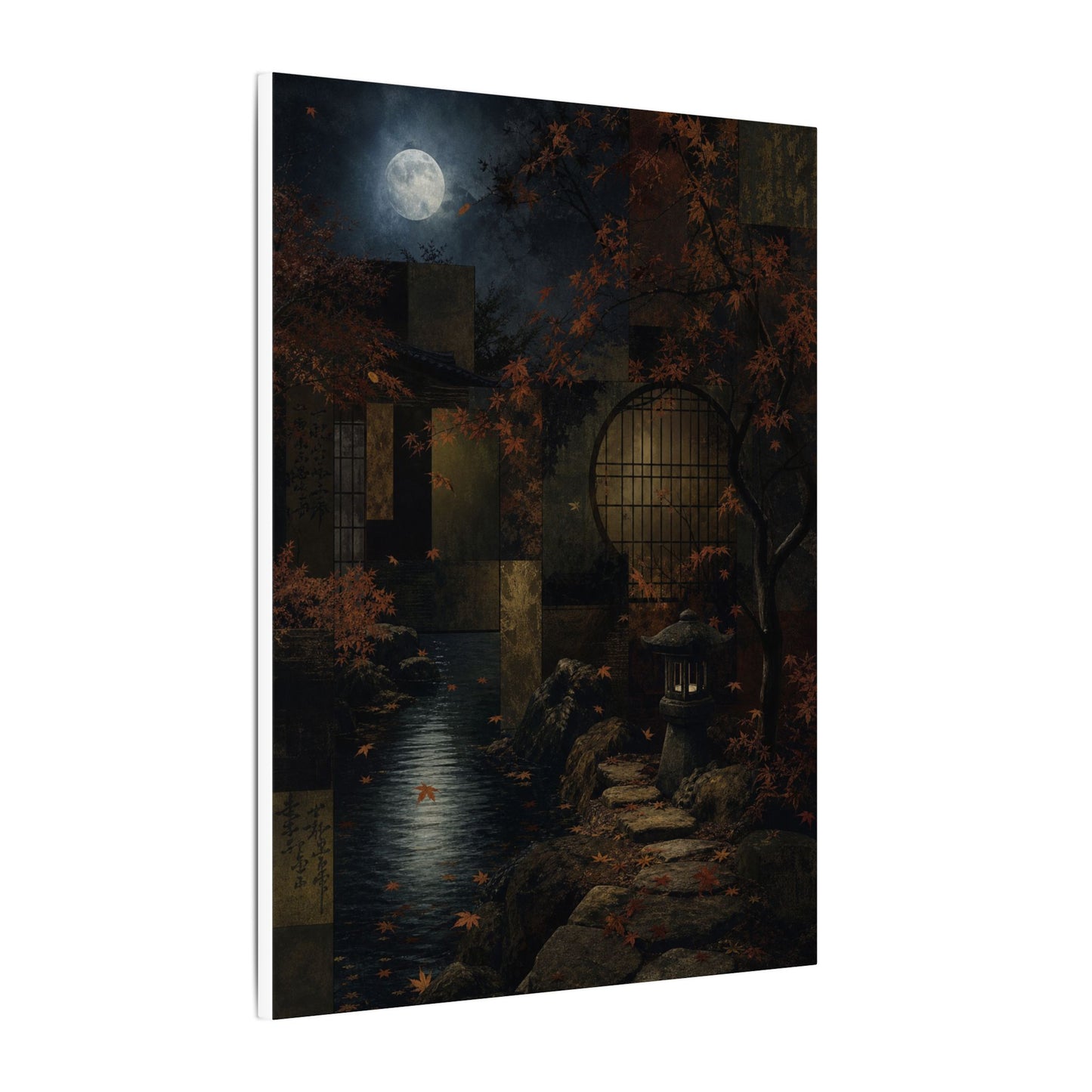 Moonlight Moonlit Garden Canvas Art - Dark Japandi Shibui
