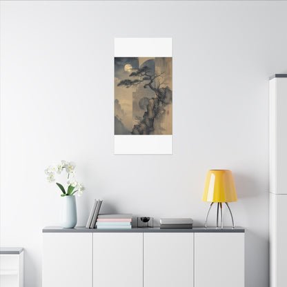 Japandi Pine Tree in Moonlight | Japanese Pattern Canvas Art