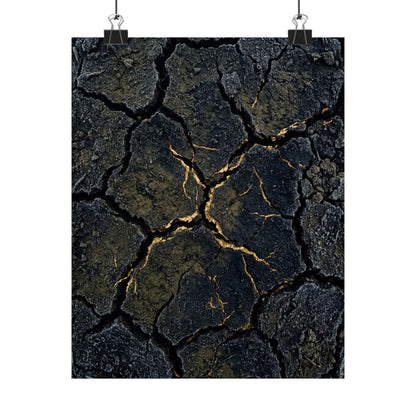 Cracked Earth Winter Wall Art Print | Dark Japandi Moody Design Art Print