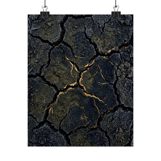 Cracked Earth Winter Wall Art Print | Dark Japandi Moody Design Art Print