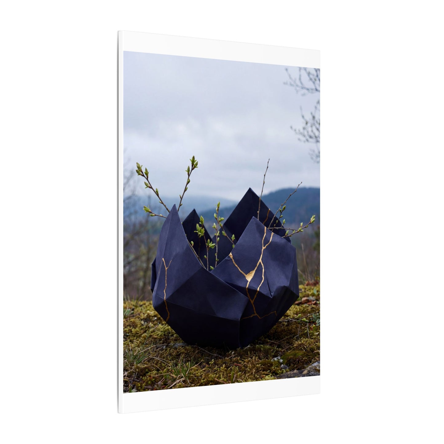 Paper Fold Canvas Art | Spring Kintsugi Gold Repair Art