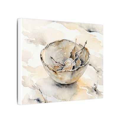 Ceramic Bowl Canvas Art | Winter Japandi Watercolor Art