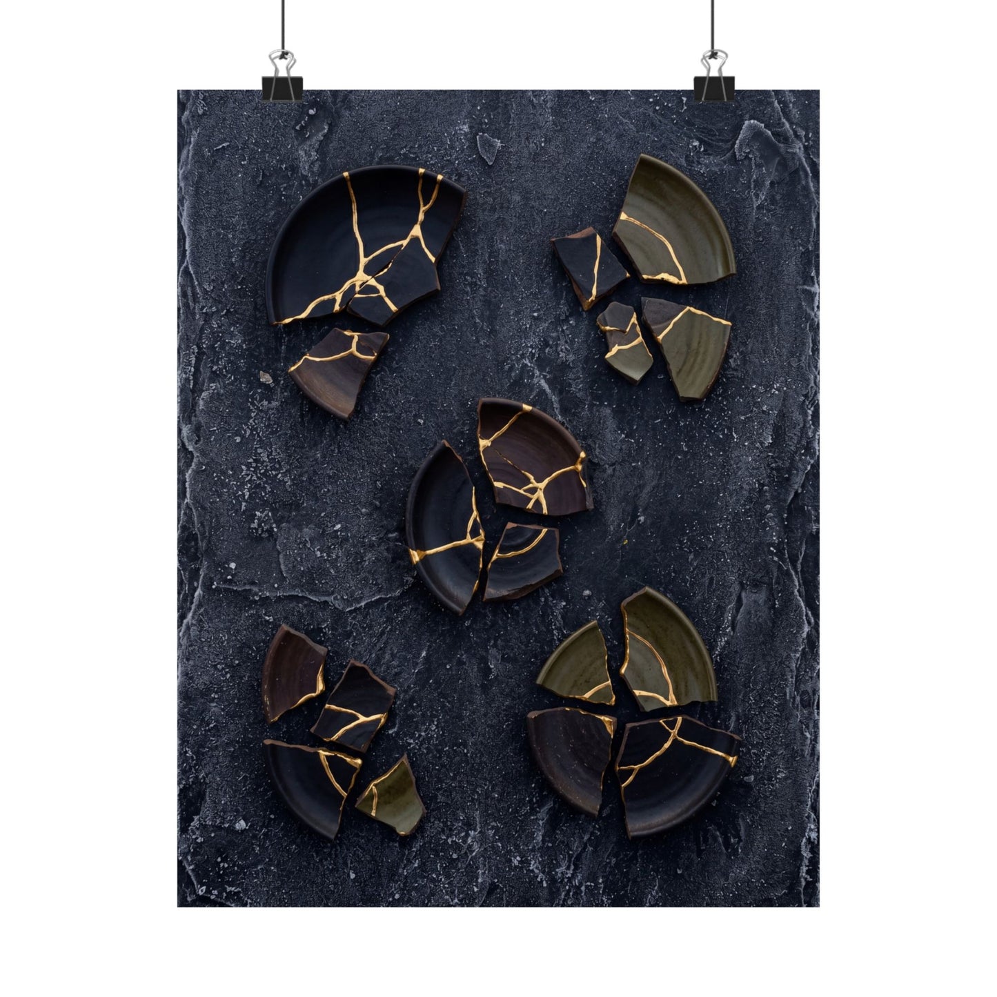 Moody Broken Pottery Wall Art Print - Shadow Zen Dark Japandi