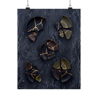 Moody Broken Pottery Wall Art Print - Shadow Zen Dark Japandi