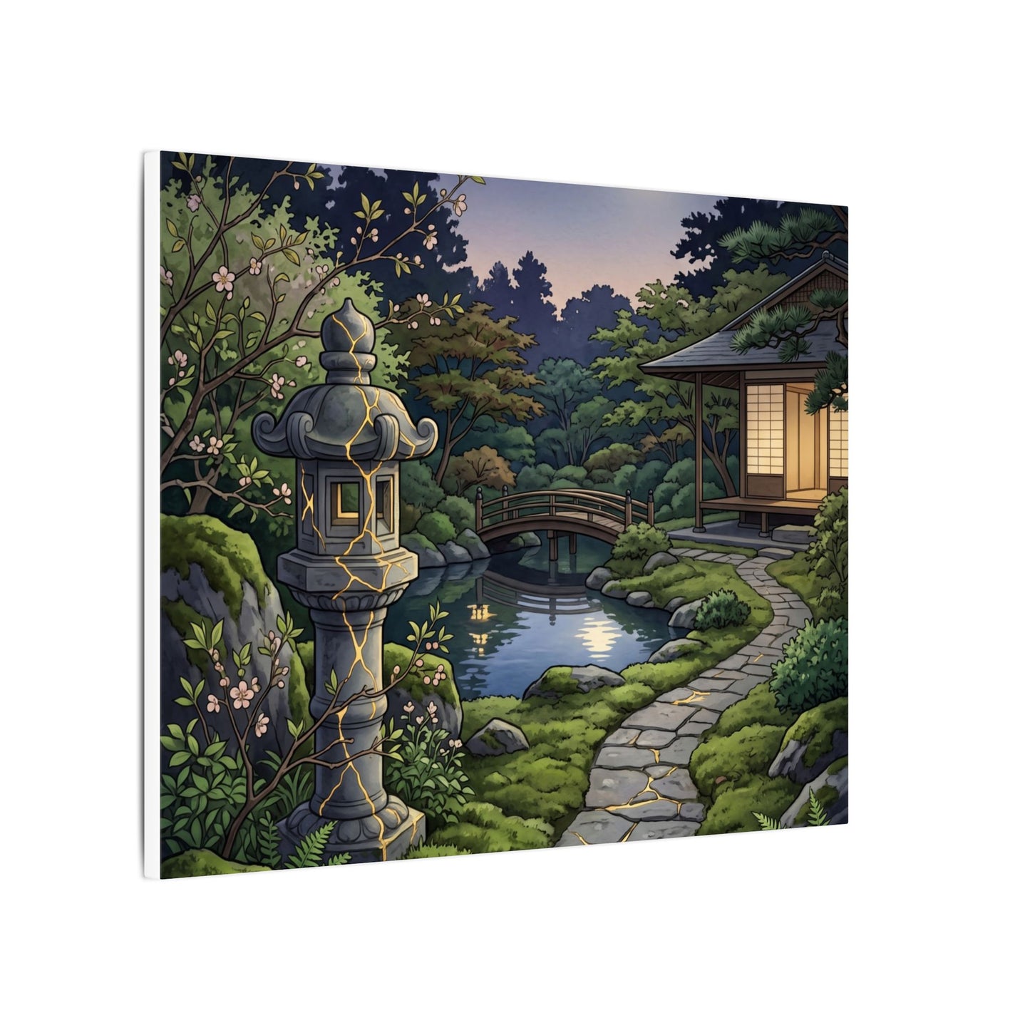 Spring Moonlit Garden Gold Vein Canvas Art | Resilient Decor