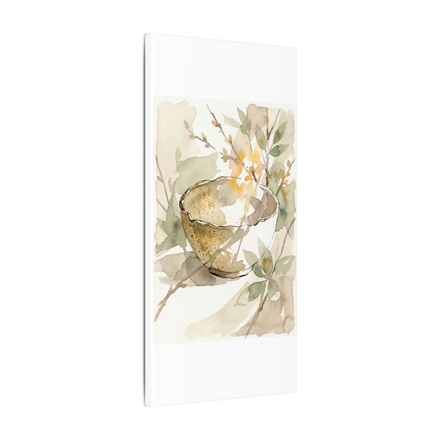 Spring Ceramic Bowl Watercolor Canvas Art | Neutral Decor