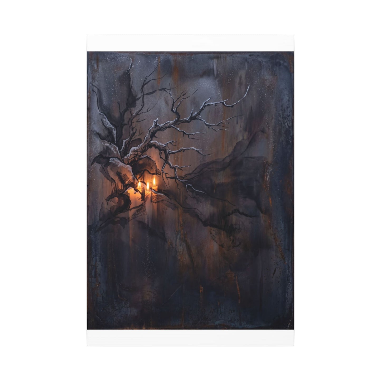 Winter Rust Patina Charcoal Ink Canvas Art | Atmospheric Decor