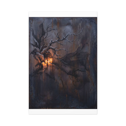 Winter Rust Patina Charcoal Ink Canvas Art | Atmospheric Decor