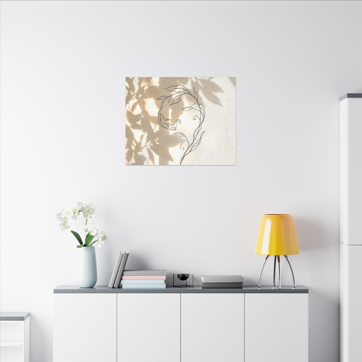 Warm Shoji Screen Canvas Art - Minimal Line Japandi
