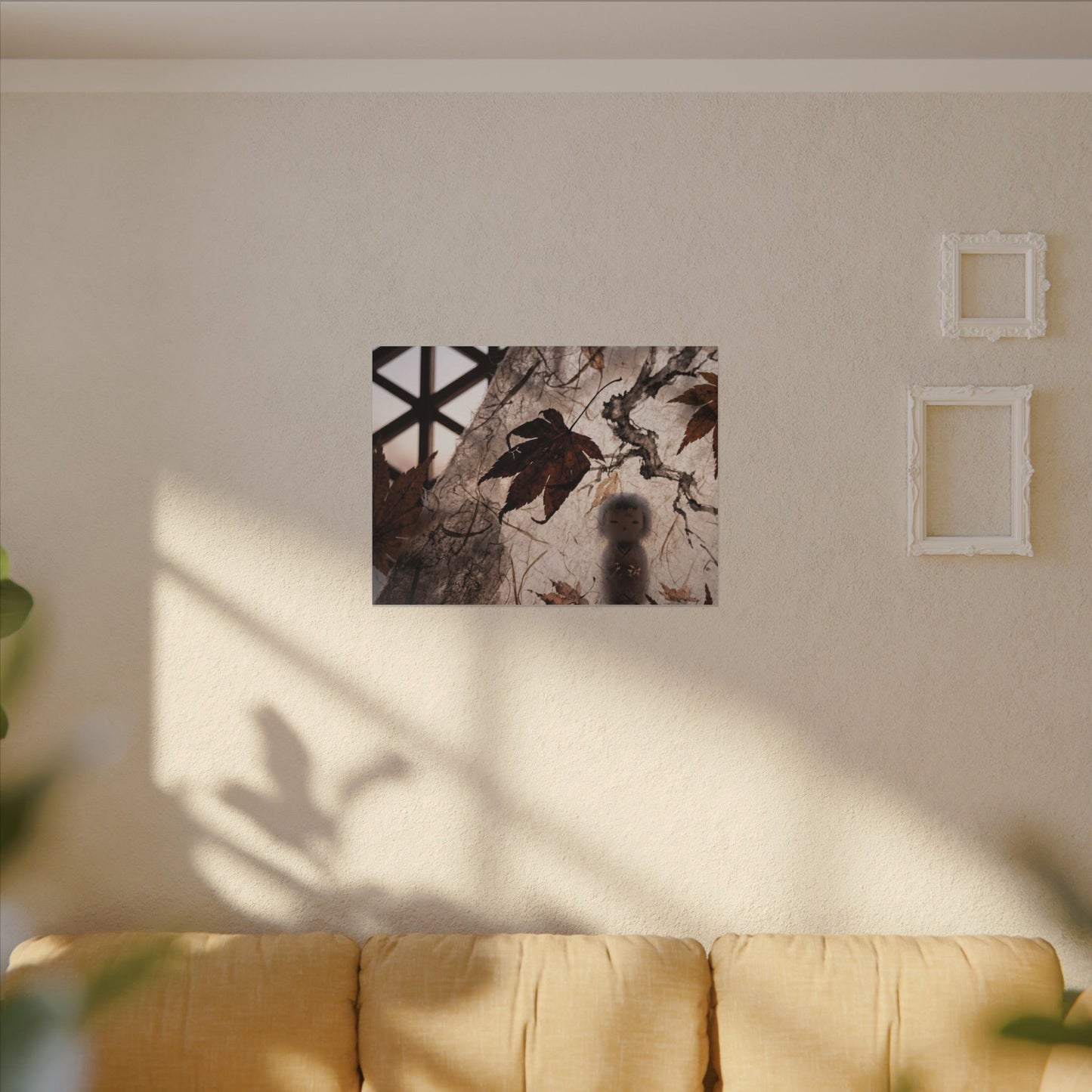 Shoji Screen Autumn Canvas Art | Dark Japandi Atmospheric Design