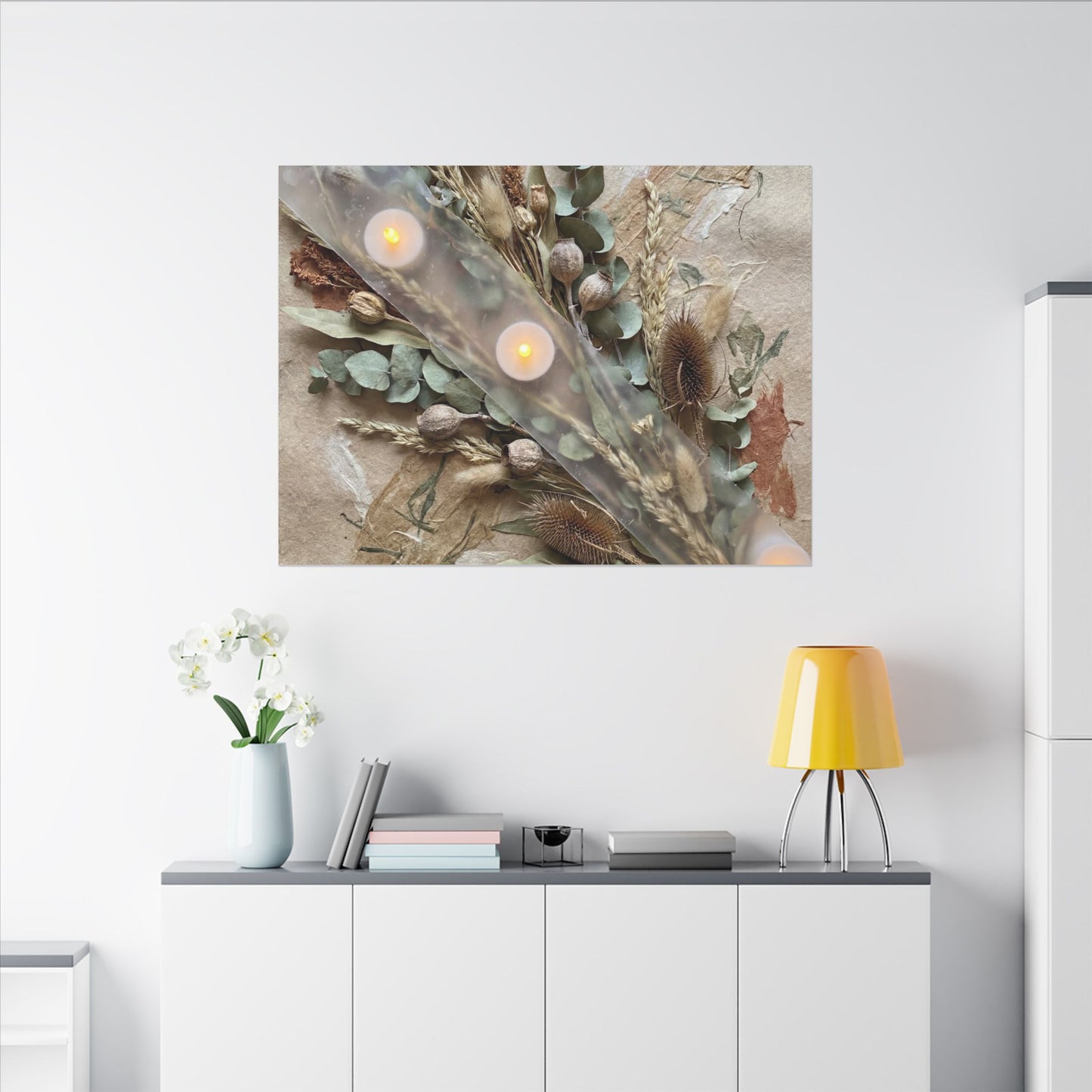 Candlelight Dried Flowers Canvas Art - Japandi Kanso