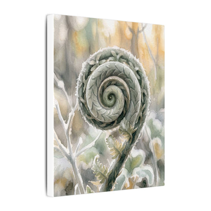 Winter Fern Unfurling Watercolor Canvas Art | Cozy Decor