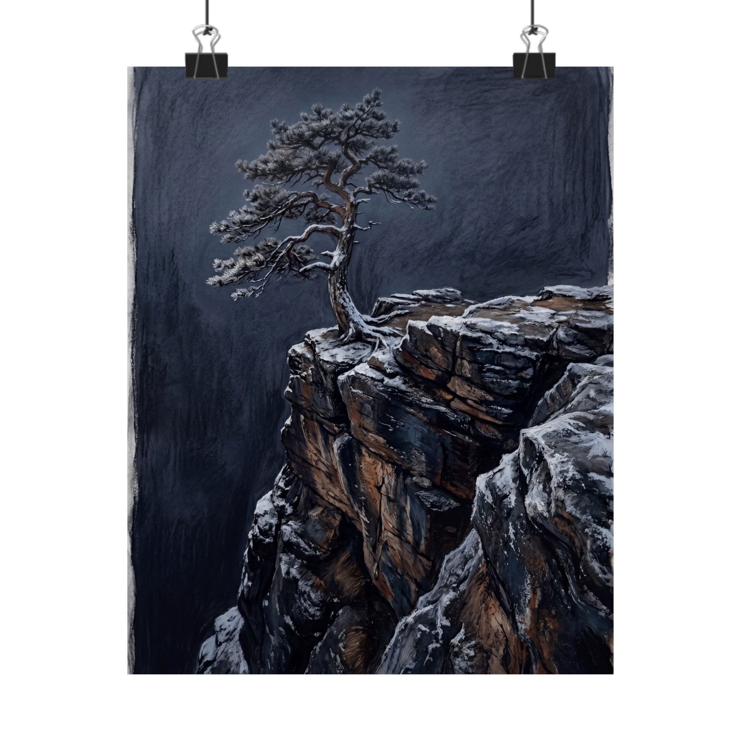 Sophisticated Pine Tree Wall Art Print - Dark Texture Dark Japandi