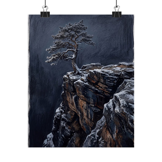 Sophisticated Pine Tree Wall Art Print - Dark Texture Dark Japandi