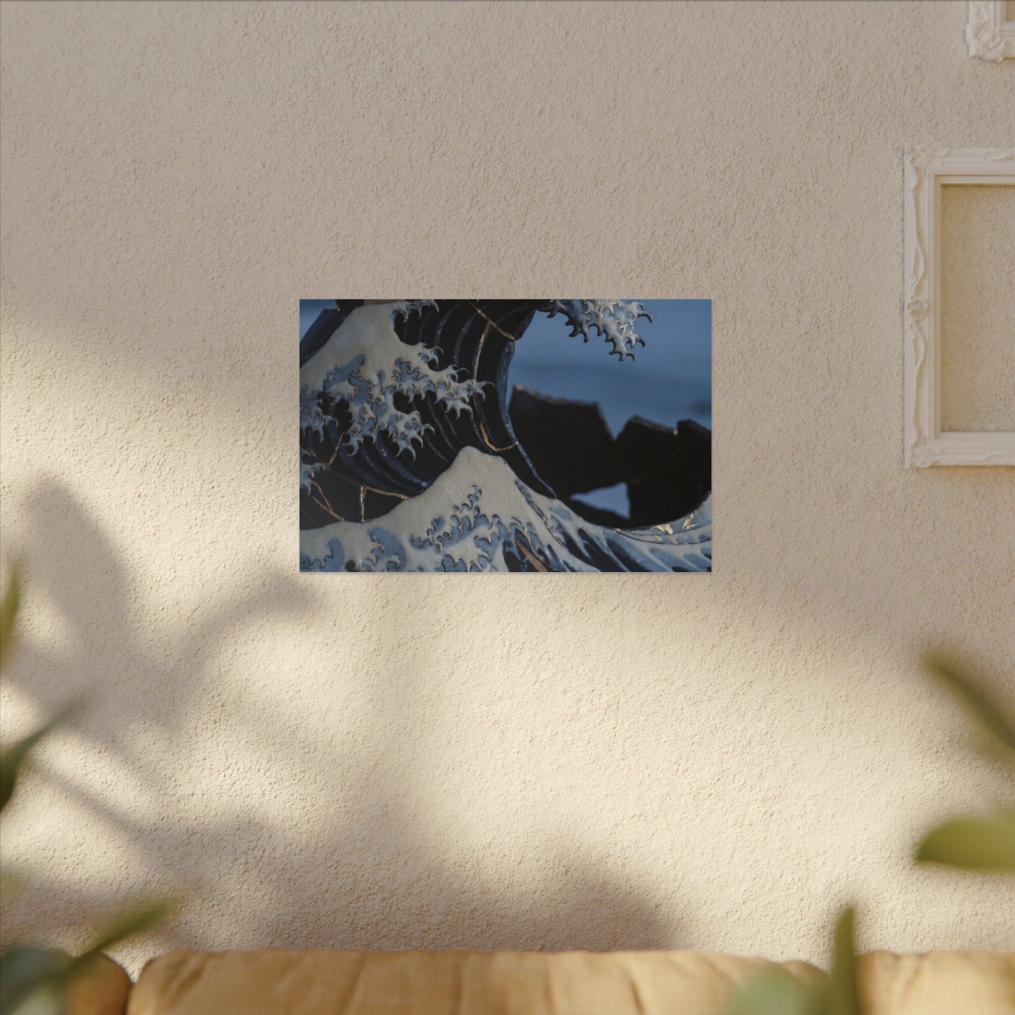 Ocean Wave Canvas Art | Winter Kintsugi Gold Repair Art