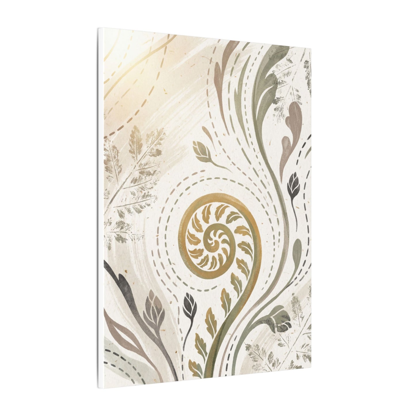Japandi Fern Unfurling in Golden Hour | Japanese Pattern Canvas Art