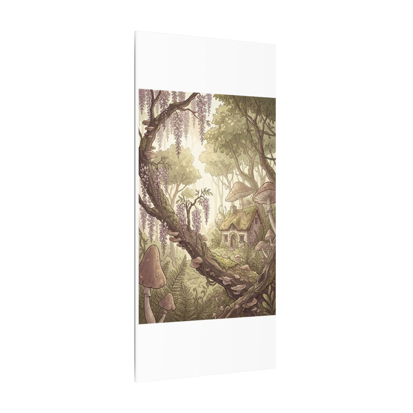 Summer Wisteria Mushroom Illustration Canvas Art | Enchanting Decor