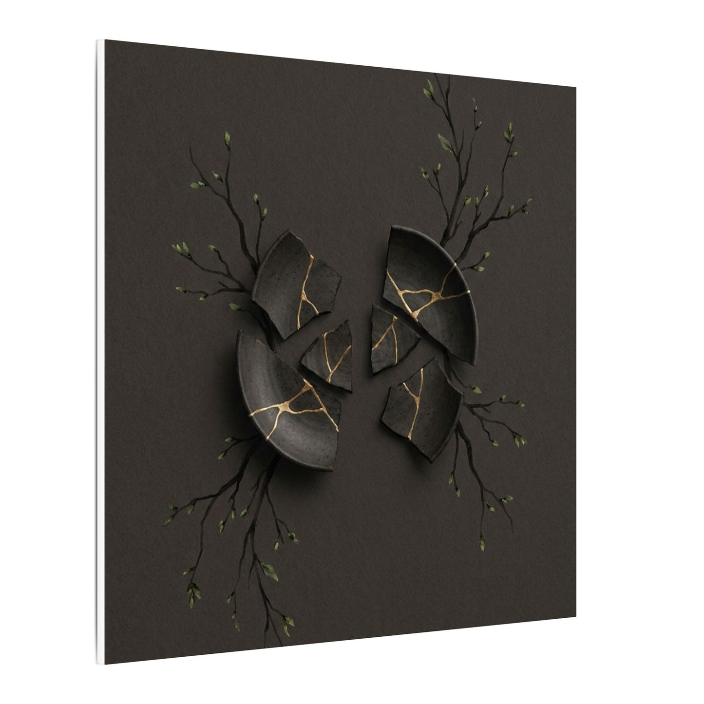 Sophisticated Broken Pottery Canvas Art - Charcoal Ink Dark Japandi