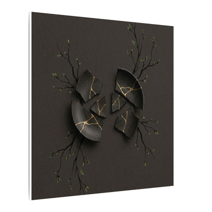 Sophisticated Broken Pottery Canvas Art - Charcoal Ink Dark Japandi