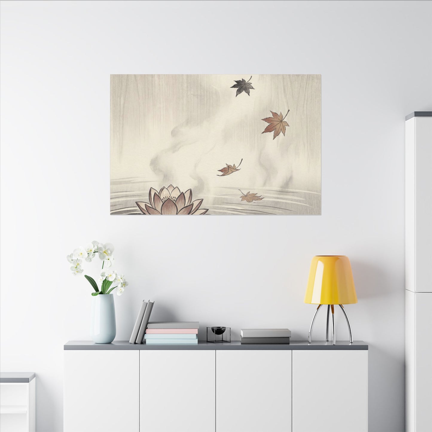 Lotus Flower Canvas Art | Autumn Zen Ukiyo E Inspired Art