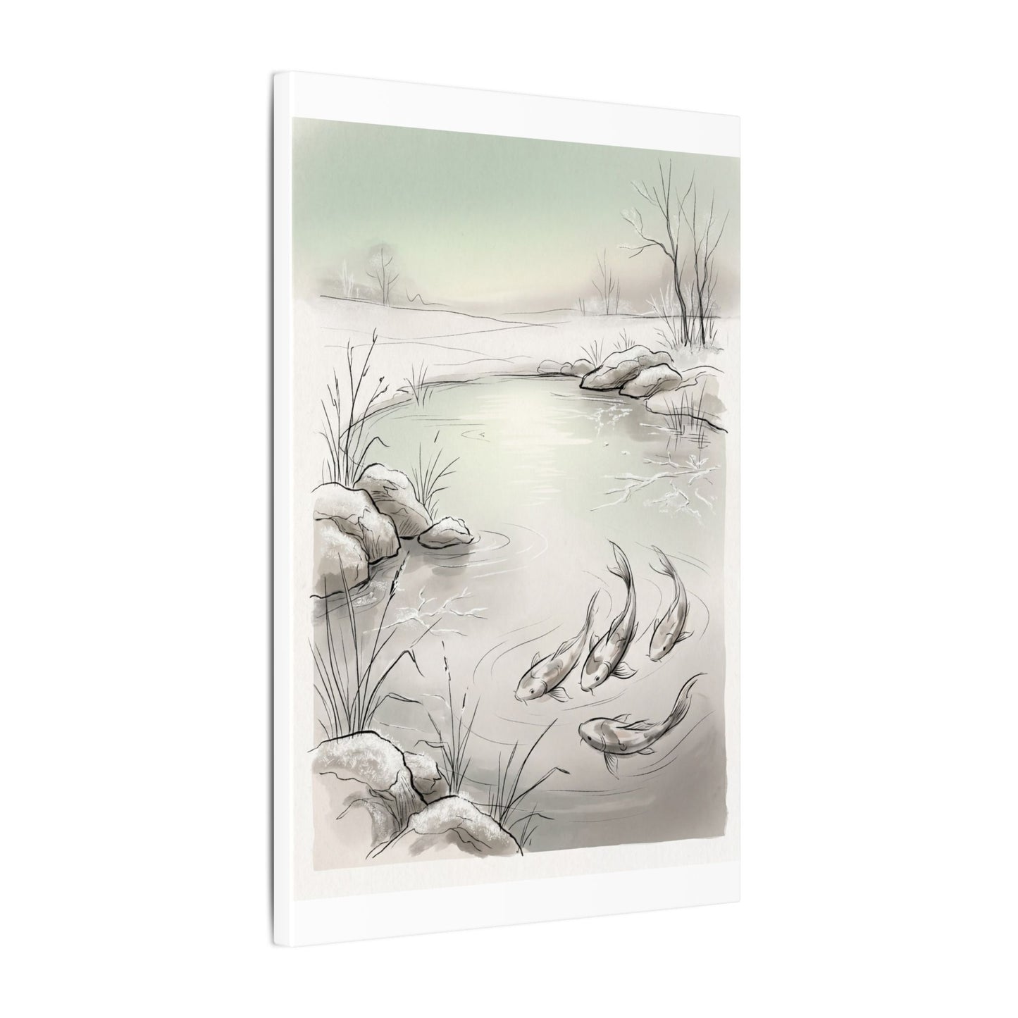Koi Pond Minimal Line Canvas Art | Cozy Japandi Art