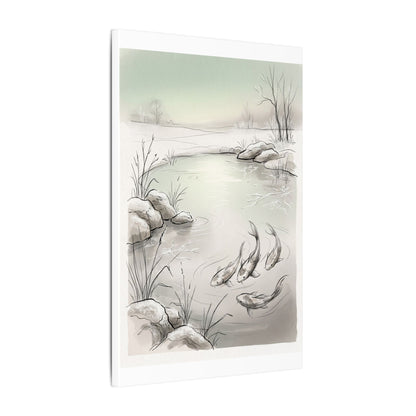 Koi Pond Minimal Line Canvas Art | Cozy Japandi Art