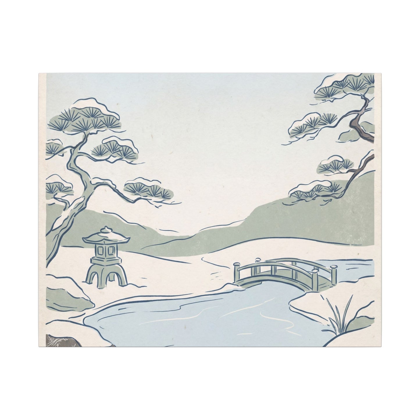 Japandi Moonlit Garden in Moonlight | Minimal Line Canvas Art
