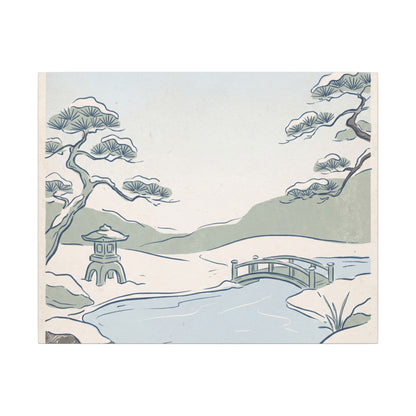 Japandi Moonlit Garden in Moonlight | Minimal Line Canvas Art