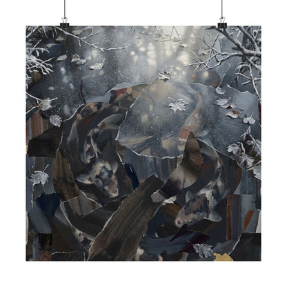 Koi Pond Wall Art Print | Winter Dark Japandi Shadow Zen Art