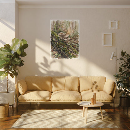 Wild Mushrooms Canvas Art | Spring Japandi Watercolor Art